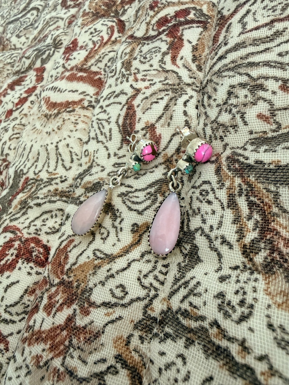 Kingman Turquoise, Cotton Candy Turquoise, Pink Conch, Sterling Silver Earrings